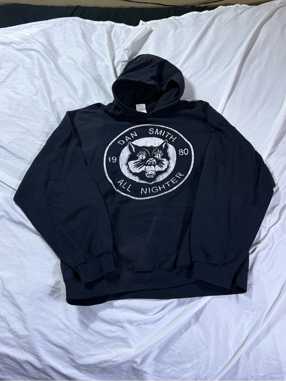 Dan SMITH All Nighter Black Graphic Hoodie VTG Band Tee Surf Skate